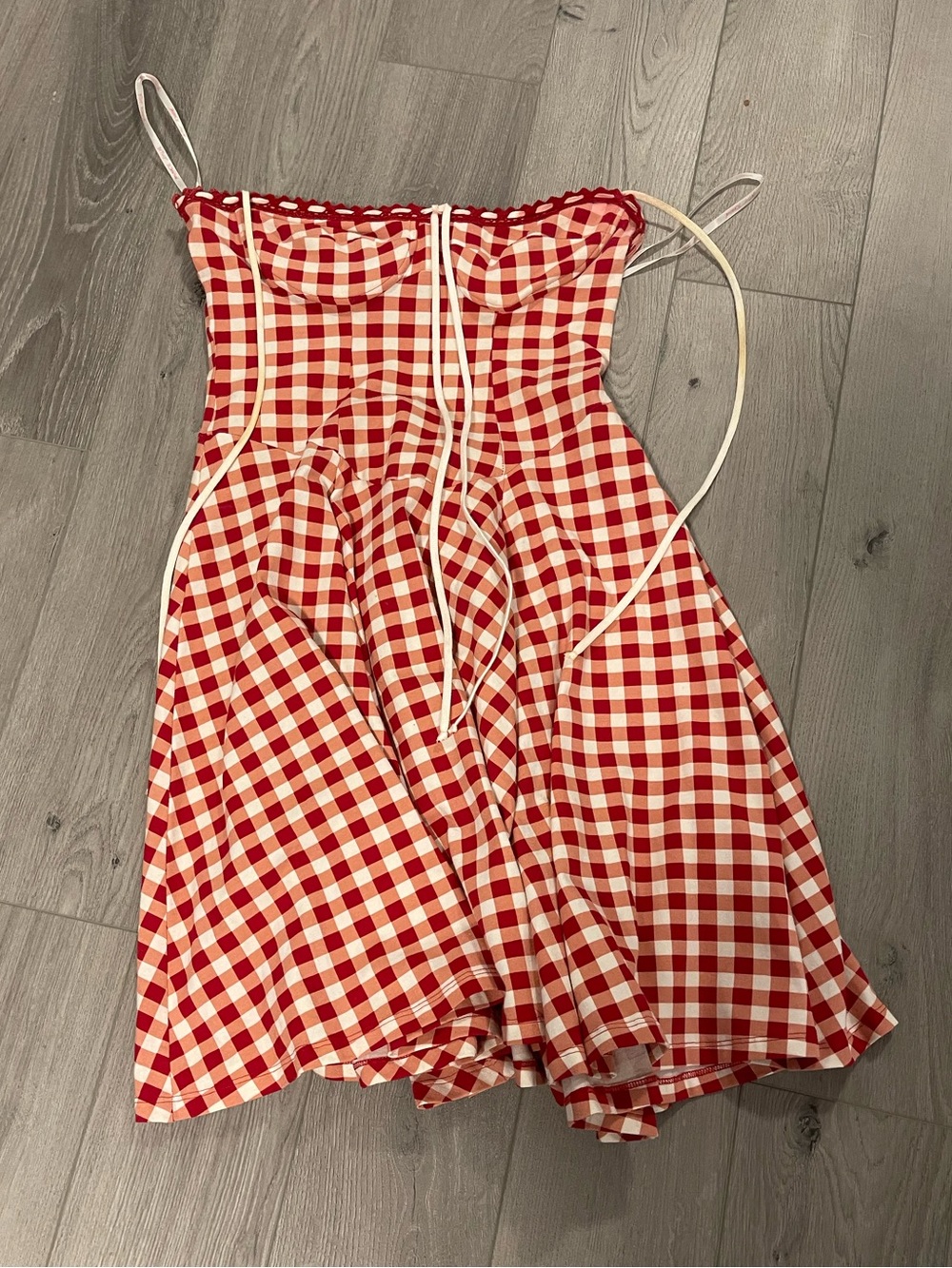 Betsy Johnson Pin-Up Red White Gingham Halter Mini Midi Dress‎ Size Large - Picture 2 of 4